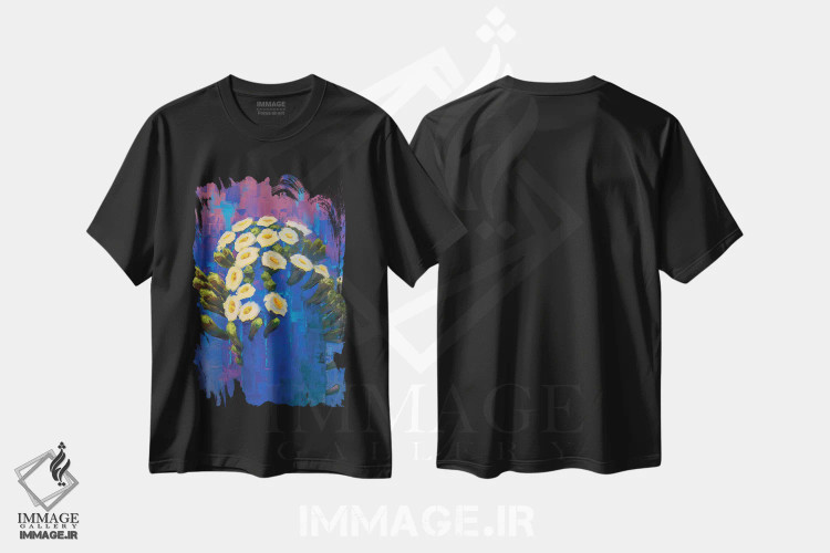 تیشرت مشکی طرح دار ساگوارو در آبی، هنر فاخر معاصر اثر کدی دی لانگ | immage.ir
