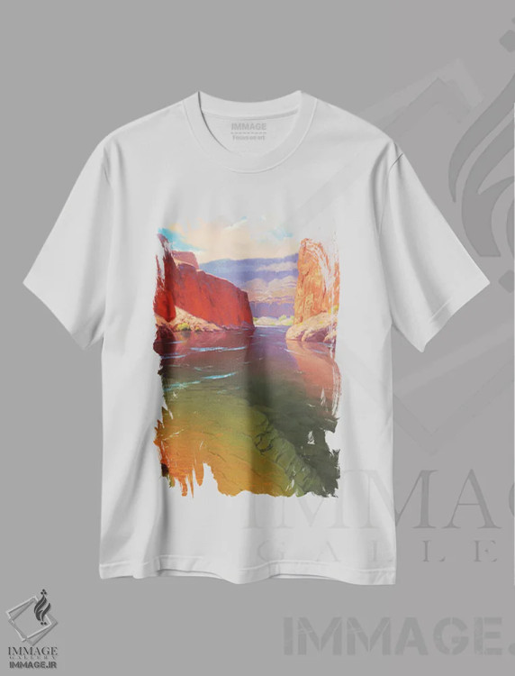 تیشرت سفید طرح دار ژرفای دره، هنر فاخر معاصر اثر کدی دی لانگ | فروشگاه ایماژ