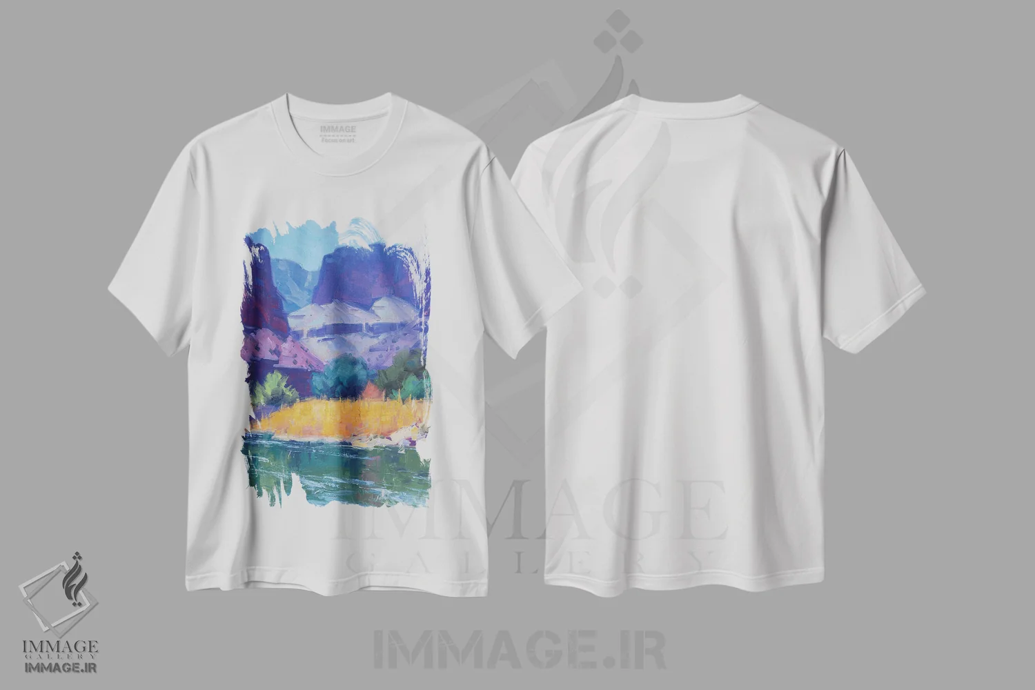 تیشرت سفید طرح دار نور خنک در دره، هنر فاخر معاصر اثر کدی دی لانگ | immage.ir