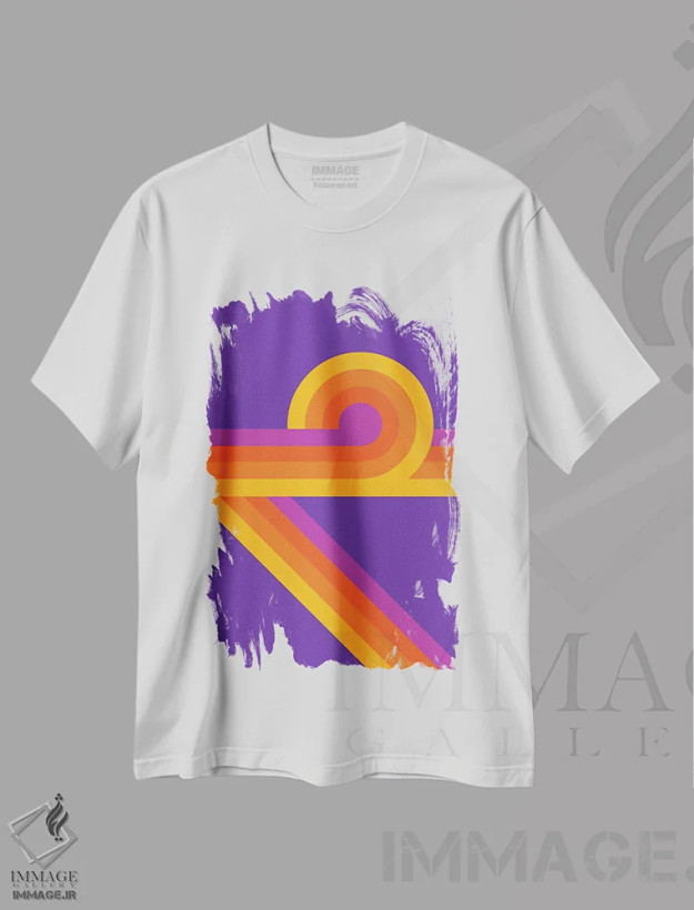 تیشرت سفید طرح دار حلقه زن بنفش، آبستره اثر دیزاینز سرکا ۷۸ | فروشگاه ایماژ