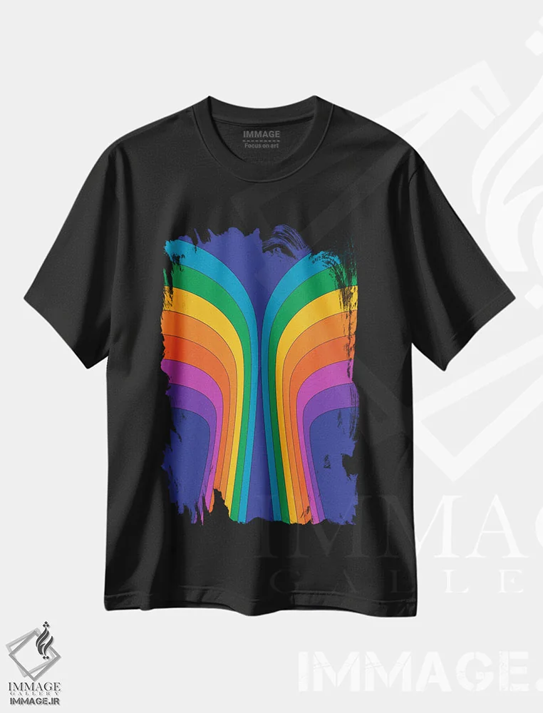 تیشرت مشکی طرح دار بال رنگین کمانی، آبستره اثر دیزاینز سرکا ۷۸ | فروشگاه ایماژ