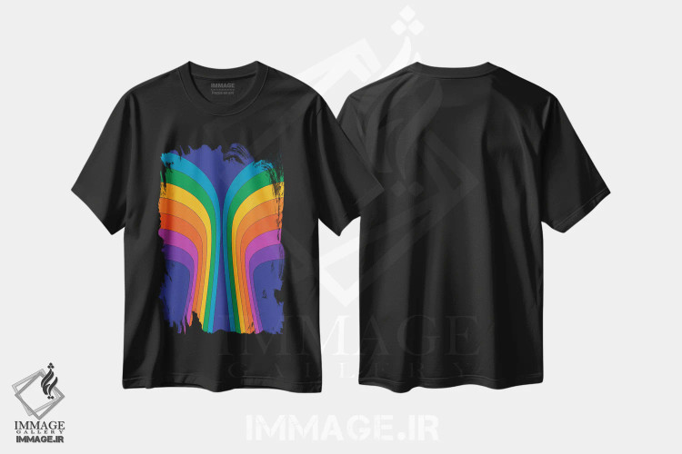 تیشرت مشکی طرح دار بال رنگین کمانی، آبستره اثر دیزاینز سرکا ۷۸ | فروشگاه ایماژ