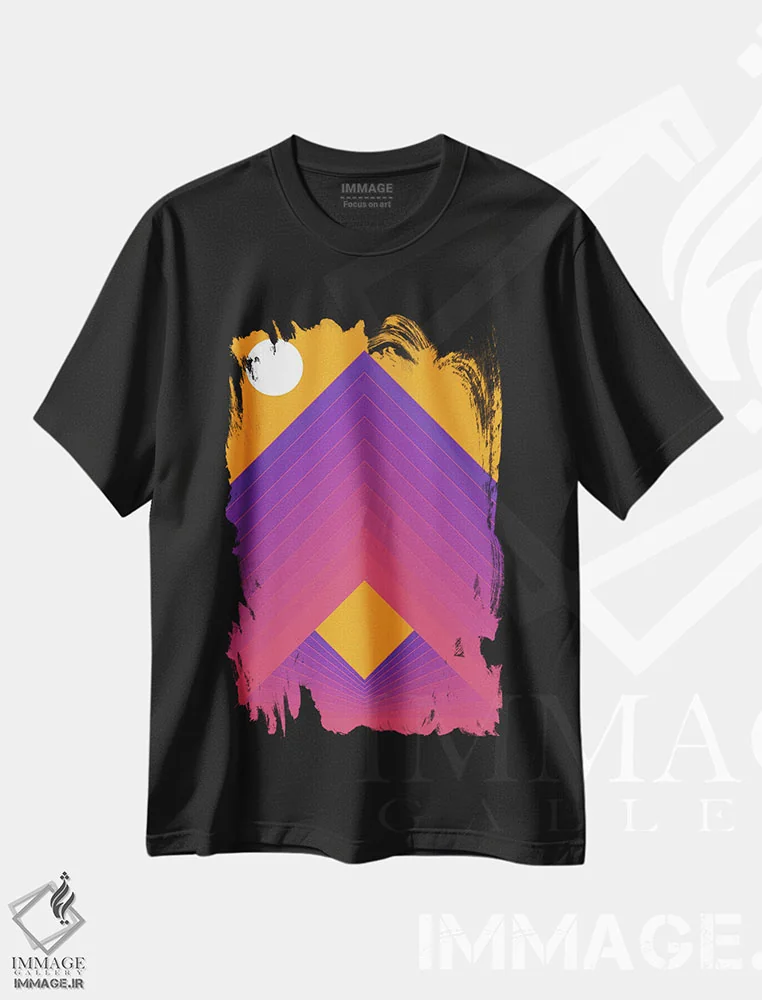 تیشرت مشکی طرح دار سپیده دم، آبستره اثر دیزاینز سرکا ۷۸ | immage.ir