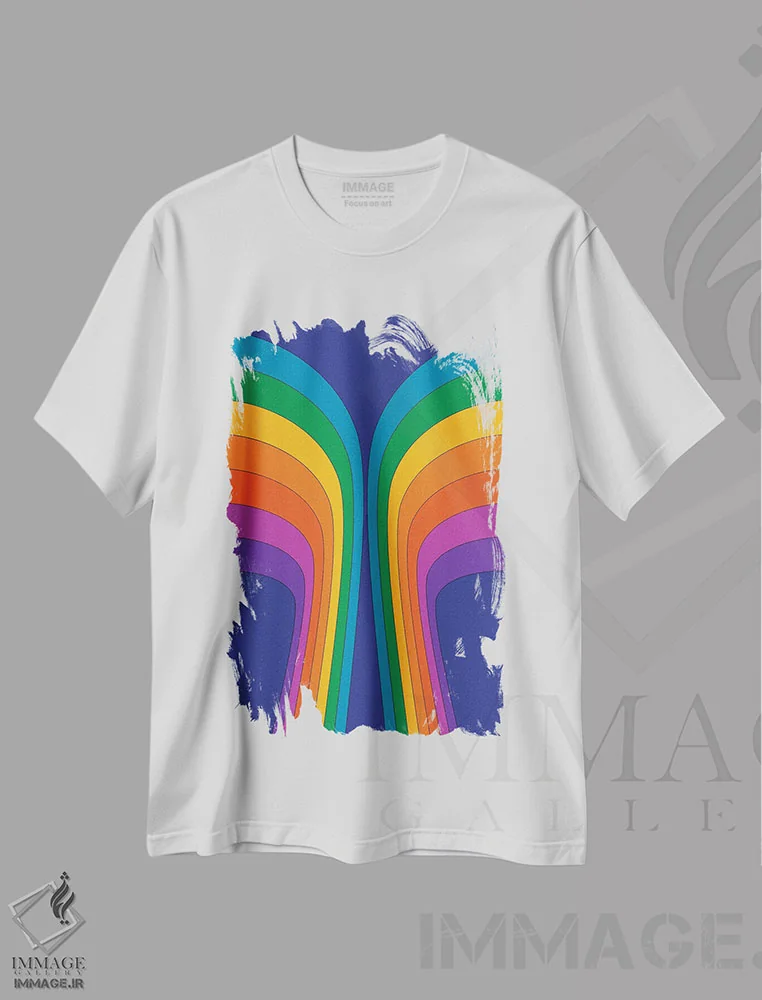تیشرت سفید طرح دار بال رنگین کمانی، آبستره اثر دیزاینز سرکا ۷۸ | immage.ir