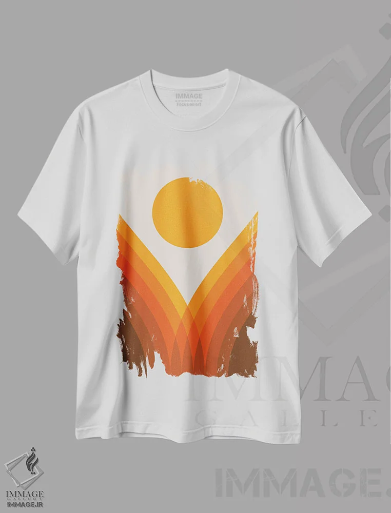 تیشرت سفید طرح دار درهٔ طلایی، آبستره اثر دیزاینز سرکا ۷۸ | immage.ir
