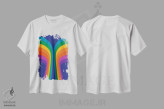 تیشرت سفید طرح دار بال رنگین کمانی، آبستره اثر دیزاینز سرکا ۷۸ | immage.ir