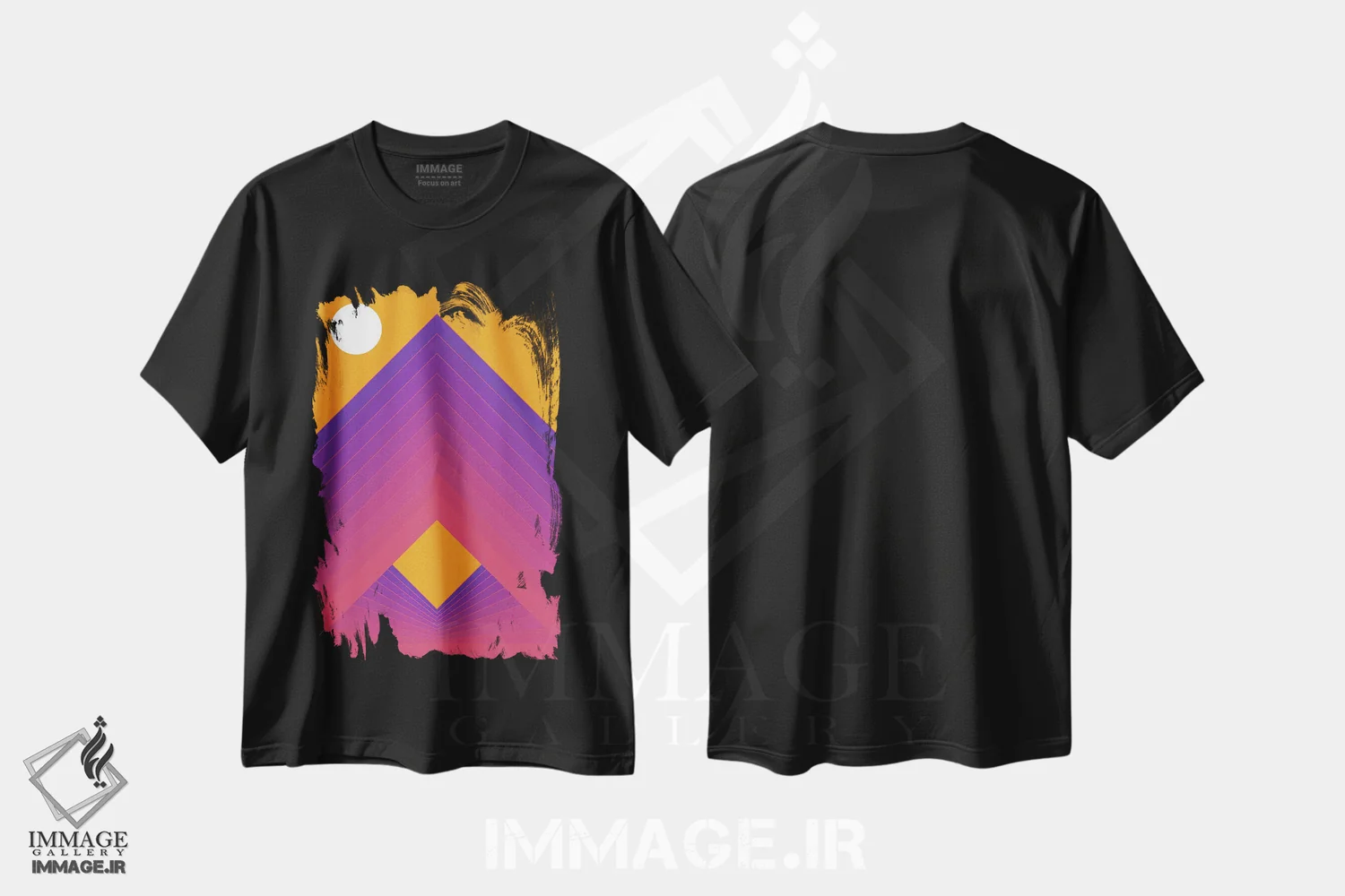 تیشرت مشکی طرح دار سپیده دم، آبستره اثر دیزاینز سرکا ۷۸ | immage.ir