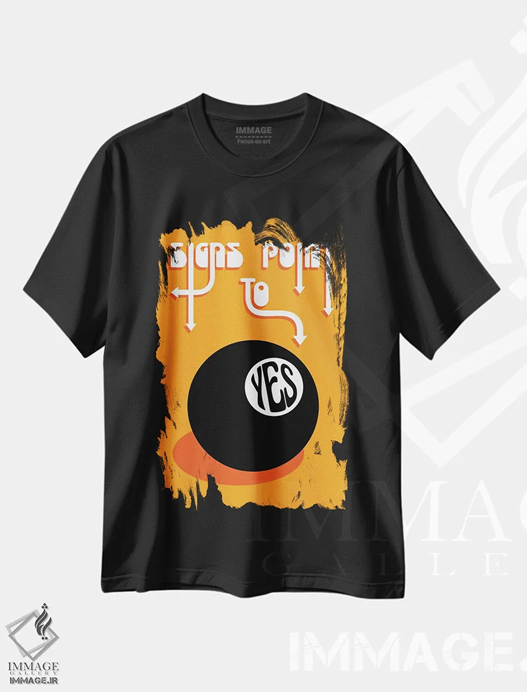 تیشرت مشکی طرح دار نشانه ها به بله اشاره دارند، تزئینی اثر دیزاینز سرکا ۷۸ | فروشگاه ایماژ