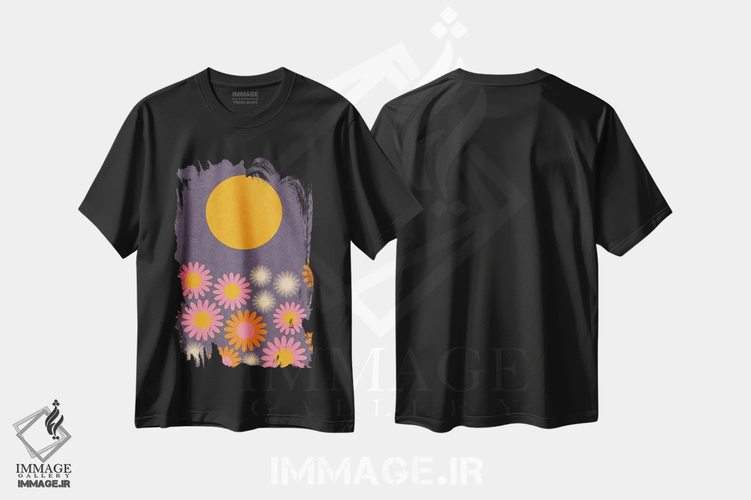 تیشرت مشکی طرح دار بهار نزدیک است، آبستره اثر دیزاینز سرکا ۷۸ | immage.ir