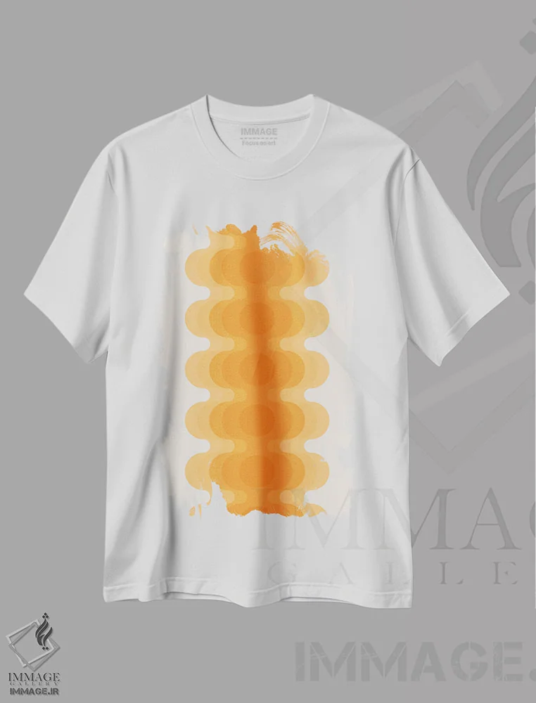 تیشرت سفید طرح دار پژواک کرم آب میوه ای، آبستره اثر دیزاینز سرکا ۷۸ | فروشگاه ایماژ