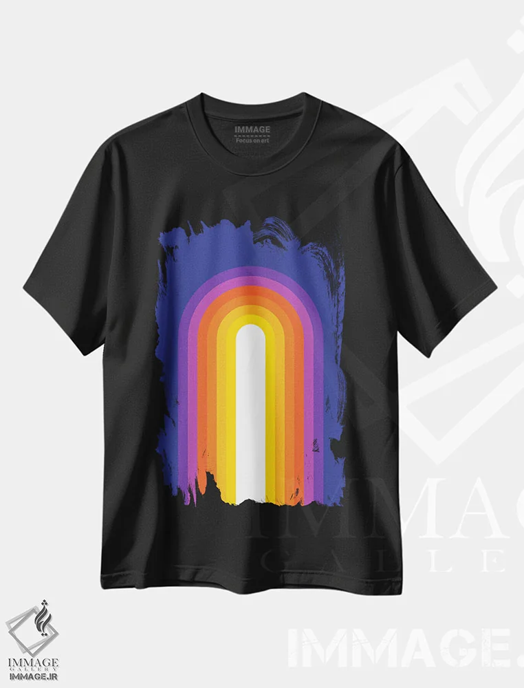 تیشرت مشکی طرح دار رنگین کمان آبی کلاسیک، هنر دیجیتال اثر دیزاینز سرکا ۷۸ | immage.ir