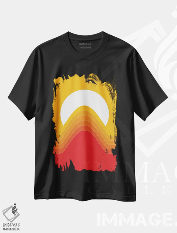 تیشرت مشکی طرح دار طلوع بیابان، آبستره اثر دیزاینز سرکا ۷۸ | immage.ir