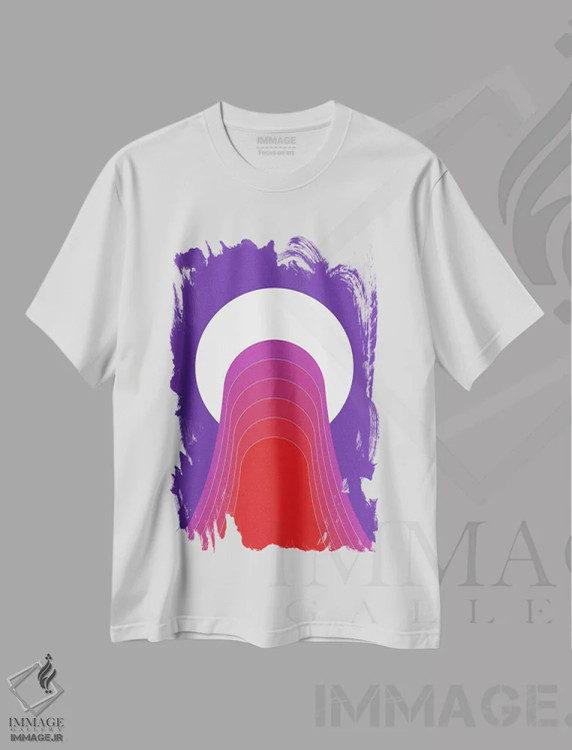 تیشرت سفید طرح دار غروب بیابان، آبستره اثر دیزاینز سرکا ۷۸ | immage.ir