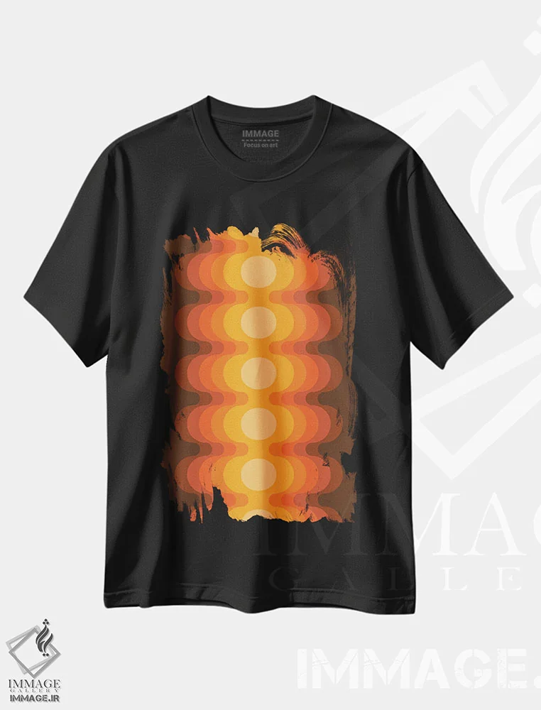 تیشرت مشکی طرح دار پژواک طلایی بیرونی، آبستره اثر دیزاینز سرکا ۷۸ | immage.ir