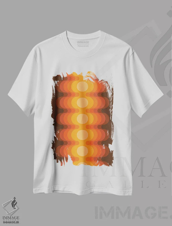 تیشرت سفید طرح دار پژواک طلایی بیرونی، آبستره اثر دیزاینز سرکا ۷۸ | فروشگاه ایماژ