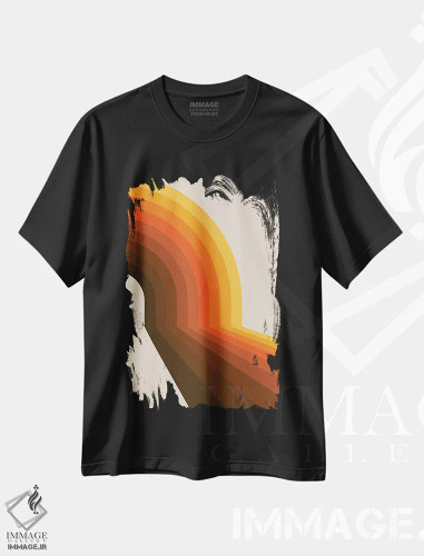 تیشرت مشکی طرح دار نیم کمان طلایی، آبستره اثر دیزاینز سرکا ۷۸ | فروشگاه ایماژ