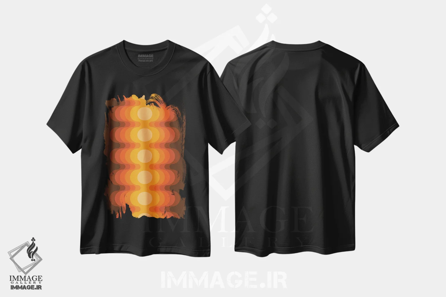 تیشرت مشکی طرح دار پژواک طلایی بیرونی، آبستره اثر دیزاینز سرکا ۷۸ | immage.ir