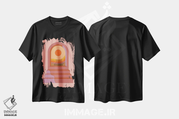 تیشرت مشکی طرح دار غروب قوسی شکل، تزئینی اثر دیزاینز سرکا ۷۸ | immage.ir