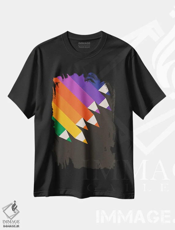 تیشرت مشکی طرح دار مدادها بالا، هنر دیجیتال اثر دیزاینز سرکا ۷۸ | فروشگاه ایماژ