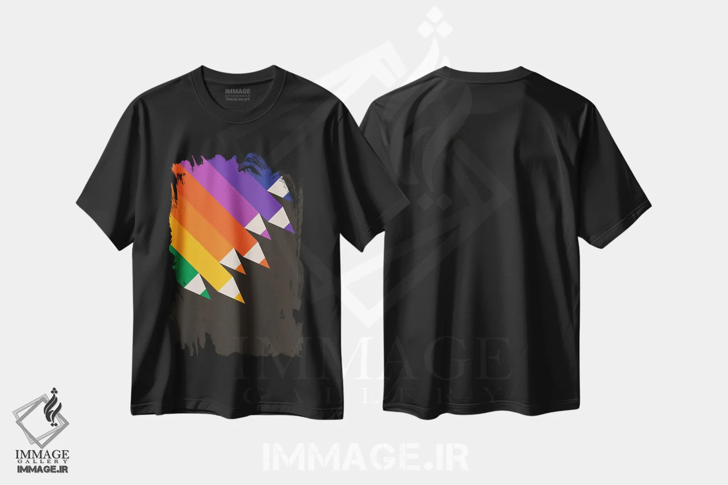 تیشرت مشکی طرح دار مدادها بالا، هنر دیجیتال اثر دیزاینز سرکا ۷۸ | فروشگاه ایماژ