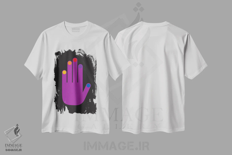 تیشرت سفید طرح دار دست بنفش پاپ، هنر دیجیتال اثر دیزاینز سرکا ۷۸ | immage.ir
