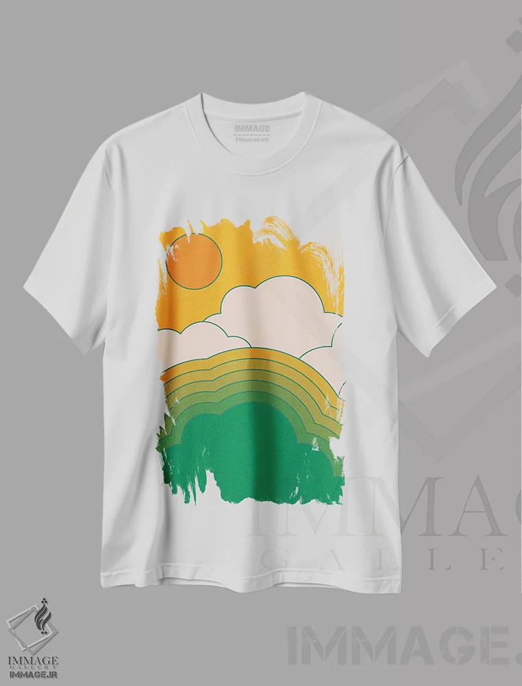 تیشرت سفید طرح دار آسمان تابستانی II، هنر دیجیتال اثر دیزاینز سرکا ۷۸ | فروشگاه ایماژ