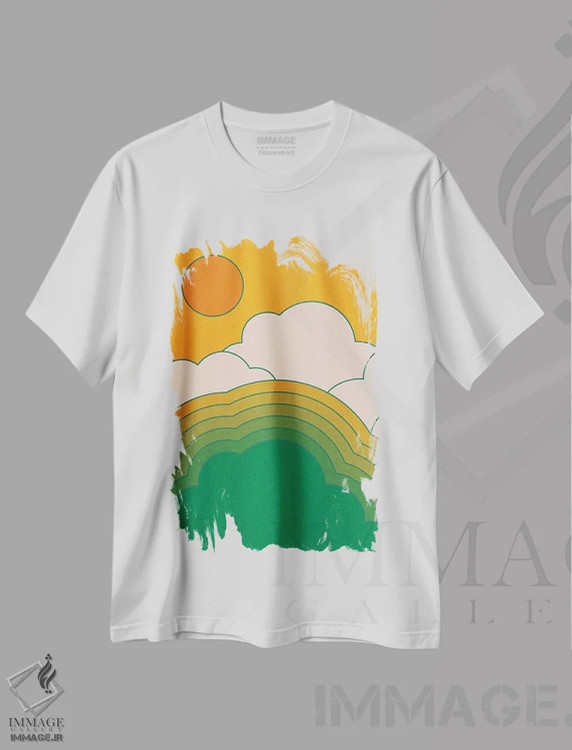 تیشرت سفید طرح دار آسمان تابستانی II، هنر دیجیتال اثر دیزاینز سرکا ۷۸ | فروشگاه ایماژ