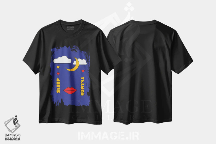 تیشرت مشکی طرح دار کسی که در خواب صحبت می کند، هنر دیجیتال اثر دیزاینز سرکا ۷۸ | فروشگاه ایماژ