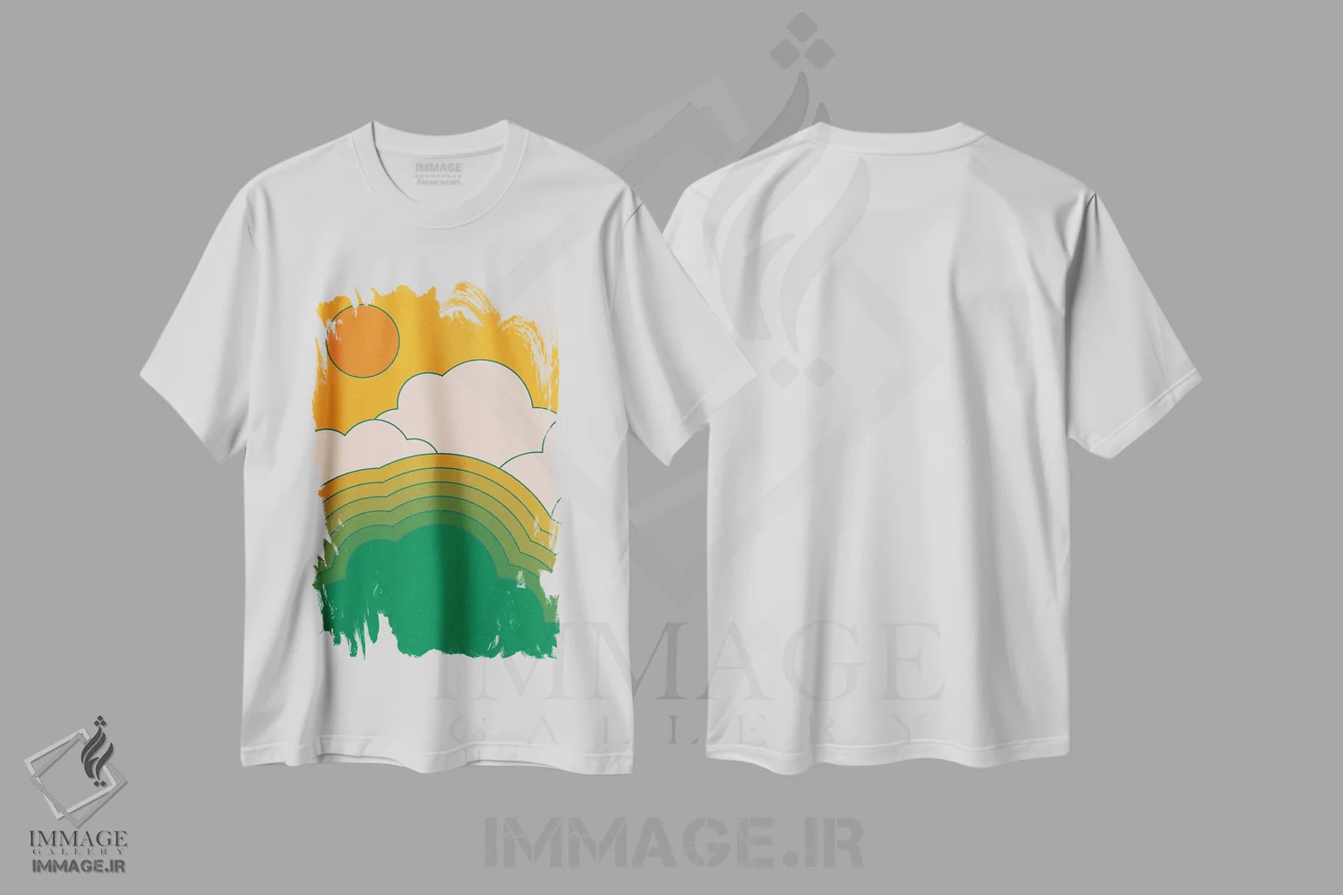 تیشرت سفید طرح دار آسمان تابستانی II، هنر دیجیتال اثر دیزاینز سرکا ۷۸ | فروشگاه ایماژ