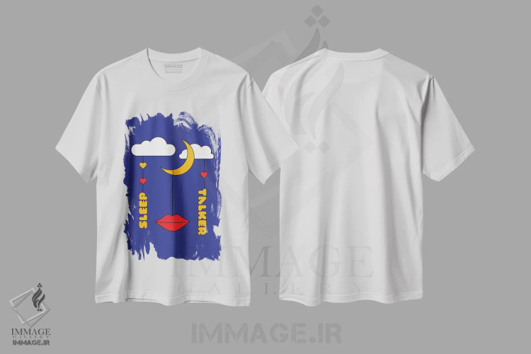 تیشرت سفید طرح دار کسی که در خواب صحبت می کند، هنر دیجیتال اثر دیزاینز سرکا ۷۸ | immage.ir