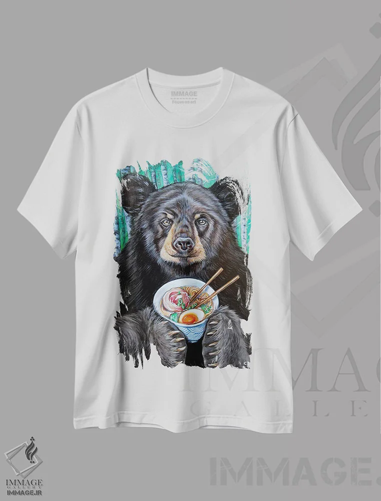 تیشرت سفید طرح دار خرس شکمو اثر سیندی دودس | immage.ir