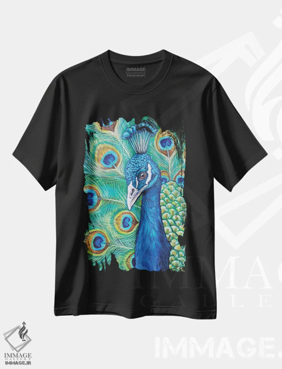 تیشرت مشکی طرح دار طاووس اثر سیندی دودس | immage.ir