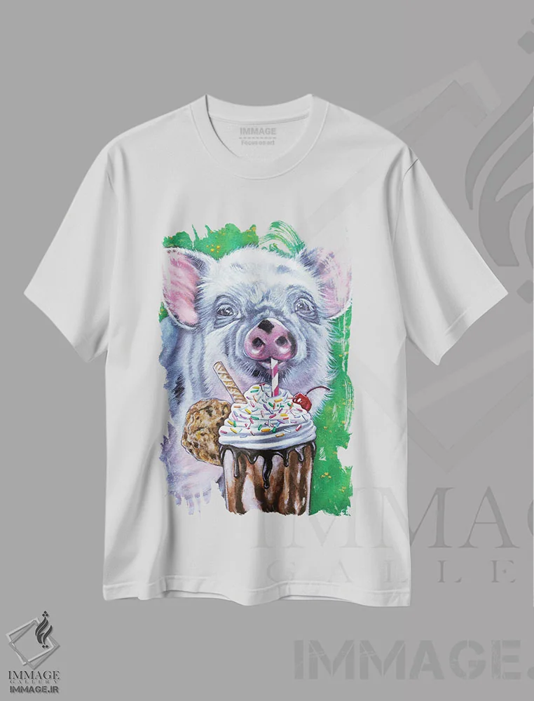 تیشرت سفید طرح دار خوکی اثر سیندی دودس | immage.ir