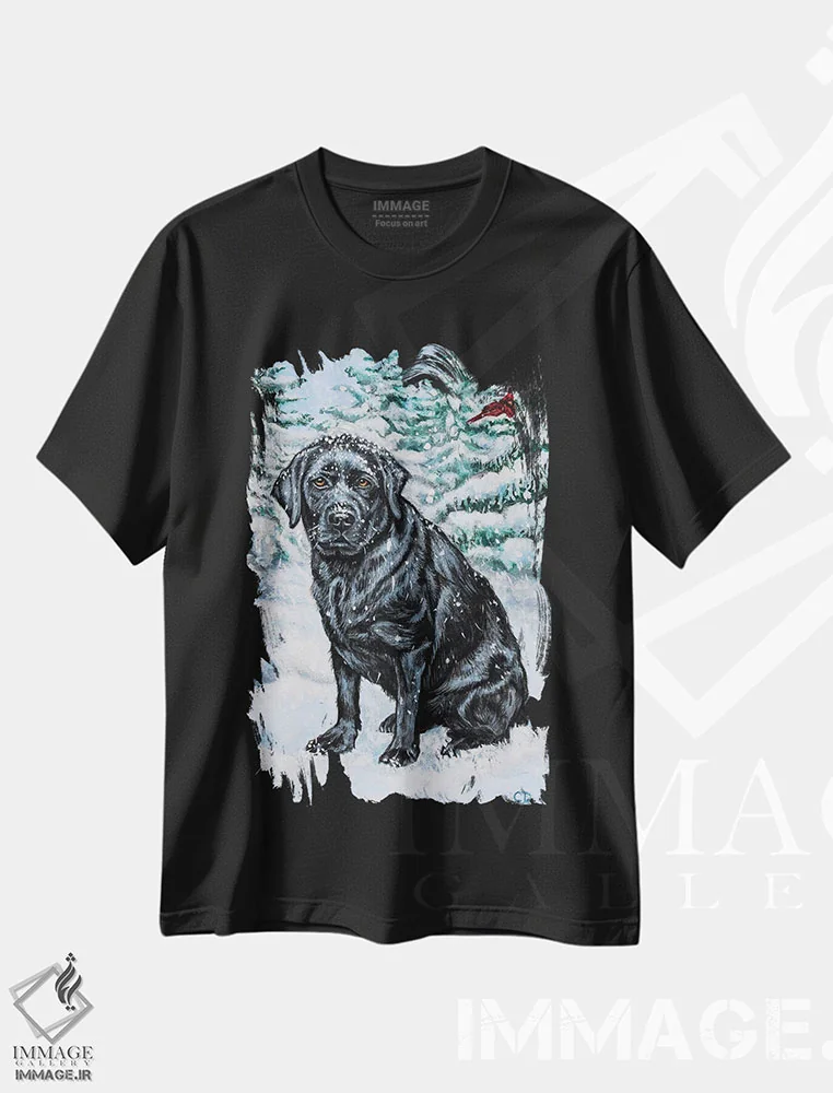 تیشرت مشکی طرح دار لابرادور سیاه برفی اثر سیندی دودس | فروشگاه ایماژ