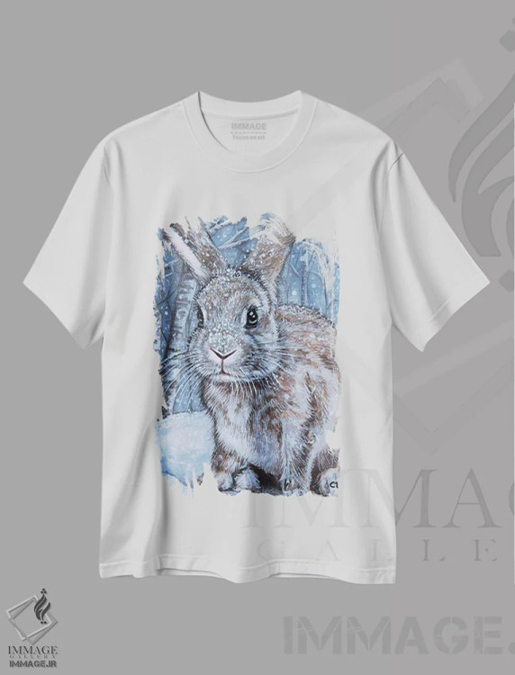 تیشرت سفید طرح دار خرگوش زمستانی اثر سیندی دودس | فروشگاه ایماژ