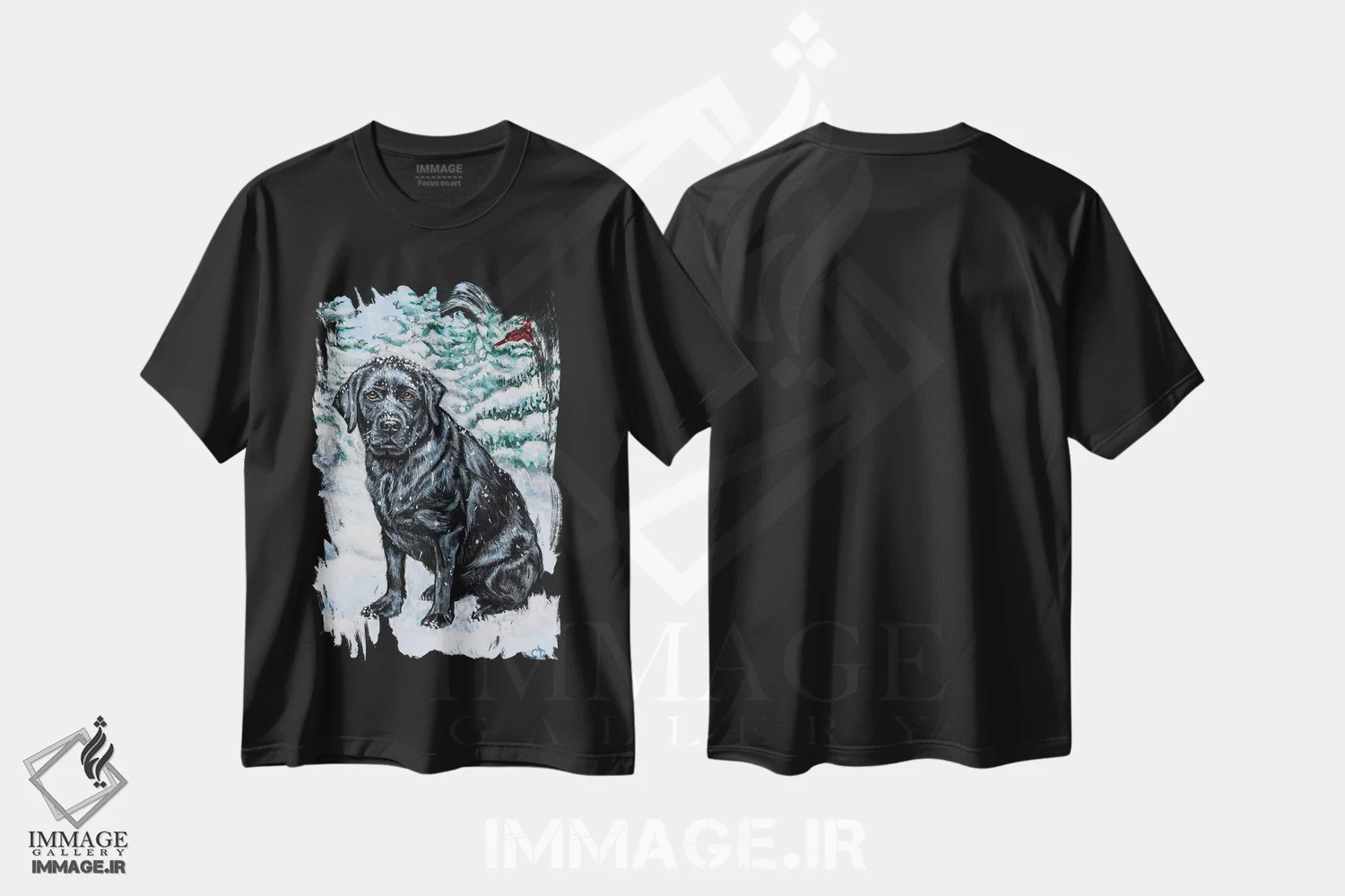 تیشرت مشکی طرح دار لابرادور سیاه برفی اثر سیندی دودس | فروشگاه ایماژ