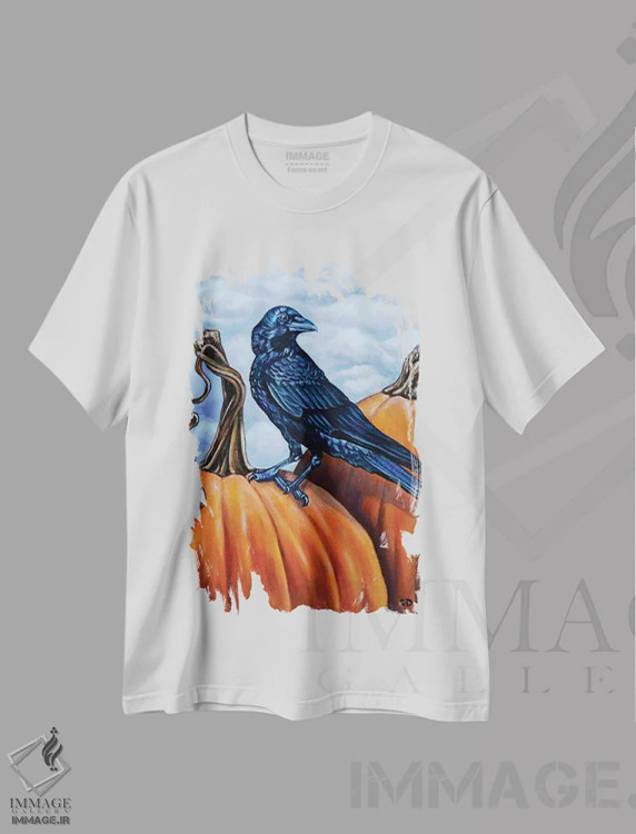 تیشرت سفید طرح دار کلاغ با کدو تنبل ها اثر سیندی دودس | فروشگاه ایماژ