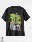 تیشرت مشکی طرح دار جوجه تیغی با آفتابگردان ها، مدیوم اثر سیندی دودس | فروشگاه ایماژ