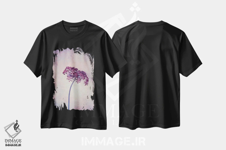 تیشرت مشکی طرح دار یاس بنفش، تزئینی اثر کلودیا دروسرت | فروشگاه ایماژ