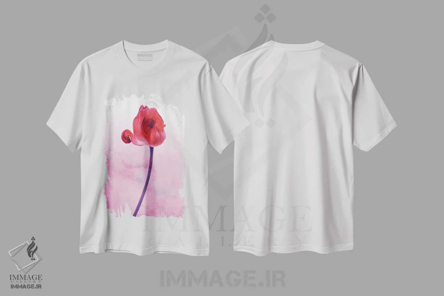 تیشرت سفید طرح دار لاله قرمز، تزئینی اثر کلودیا دروسرت | فروشگاه ایماژ