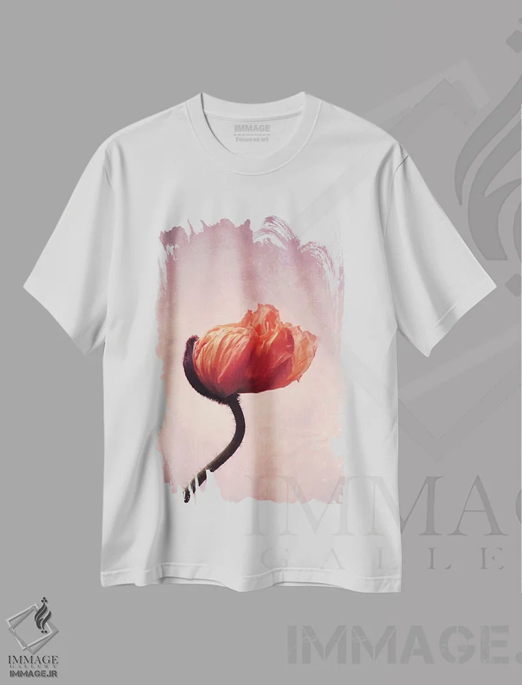 تیشرت سفید طرح دار شعلهٔ شقایق II، مدیوم اثر کلودیا دروسرت | immage.ir