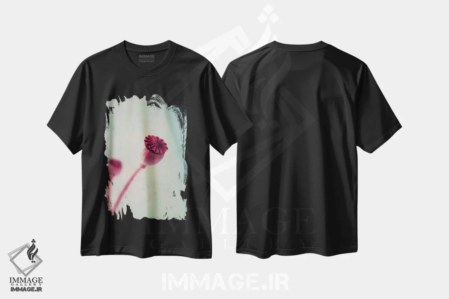 تیشرت مشکی طرح دار غلاف شقایق، مدیوم اثر کلودیا دروسرت | immage.ir