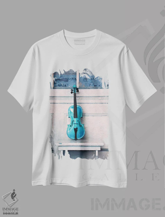 تیشرت سفید طرح دار ویولن، تزئینی اثر کلودیا دروسرت | فروشگاه ایماژ