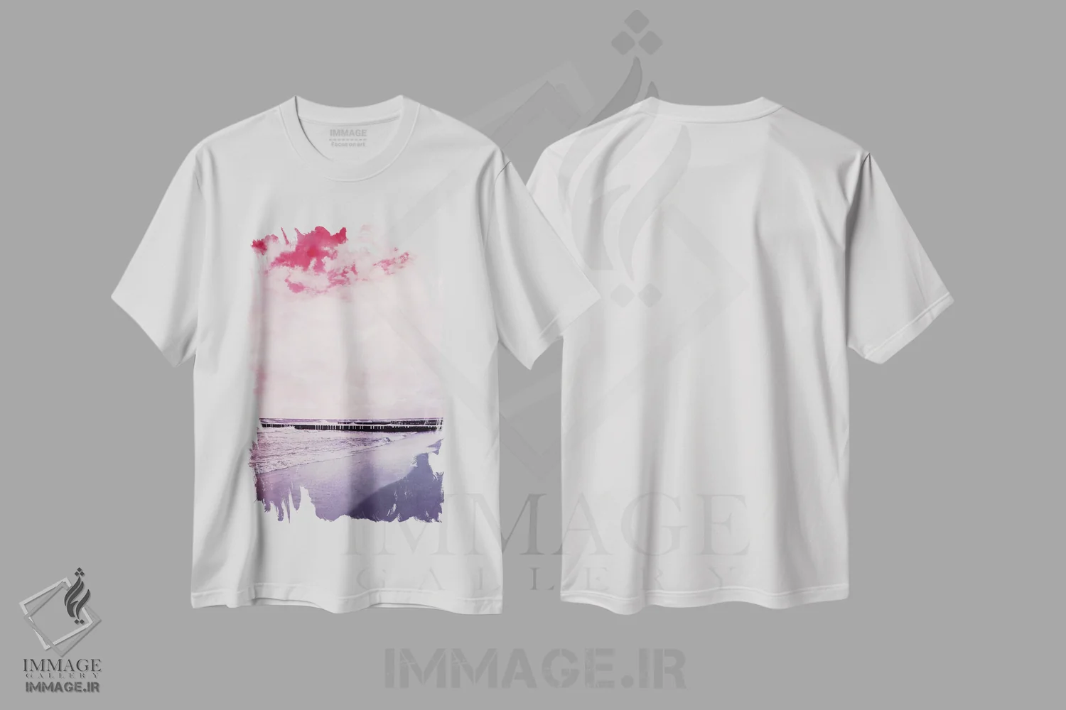 تیشرت سفید طرح دار ساحل، مدیوم اثر کلودیا دروسرت | فروشگاه ایماژ