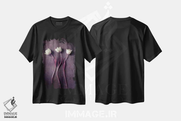 تیشرت مشکی طرح دار رقص لاله ها، مدیوم اثر کلودیا دروسرت | فروشگاه ایماژ