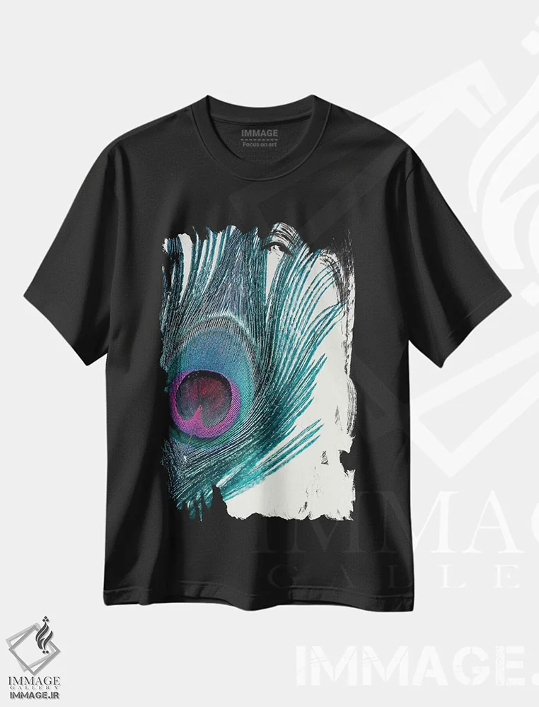 تیشرت مشکی طرح دار پر، عکاسی ماکرو اثر کلودیا دروسرت | فروشگاه ایماژ