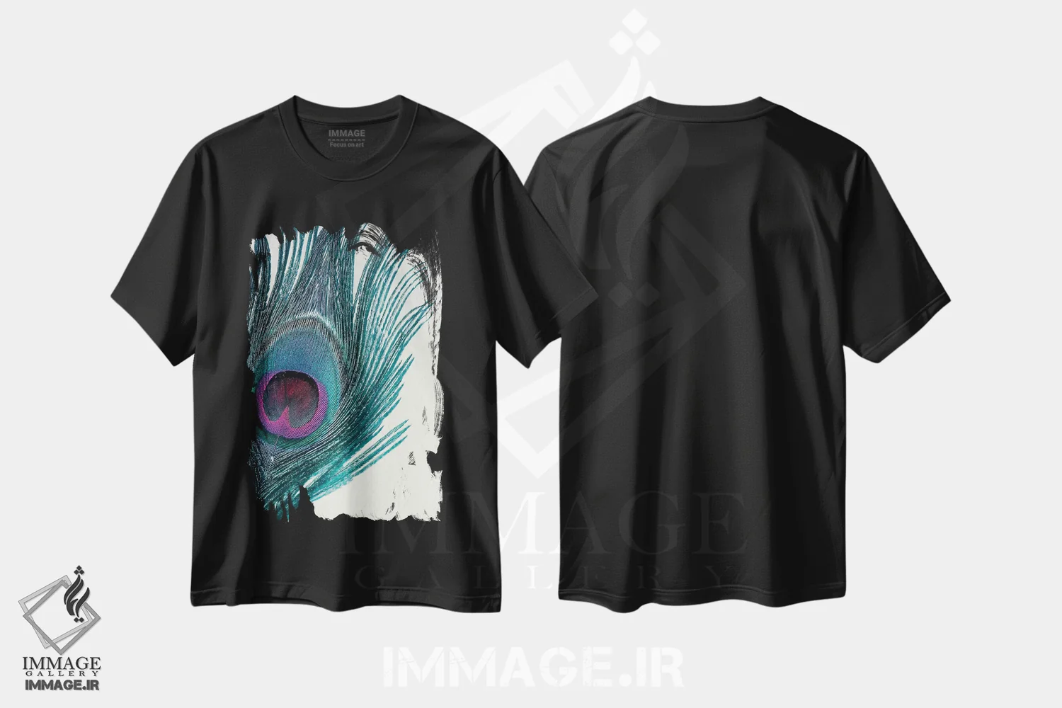 تیشرت مشکی طرح دار پر، عکاسی ماکرو اثر کلودیا دروسرت | فروشگاه ایماژ