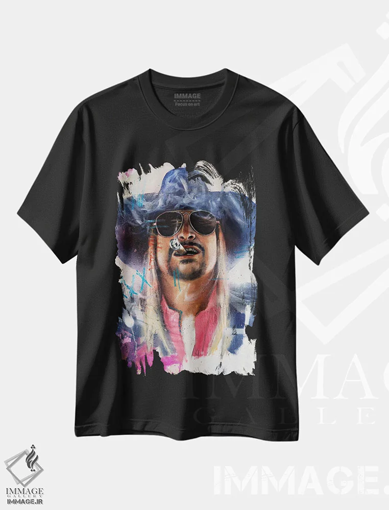 تیشرت مشکی طرح دار کید راک، هنر فاخر معاصر اثر کدی سن | immage.ir