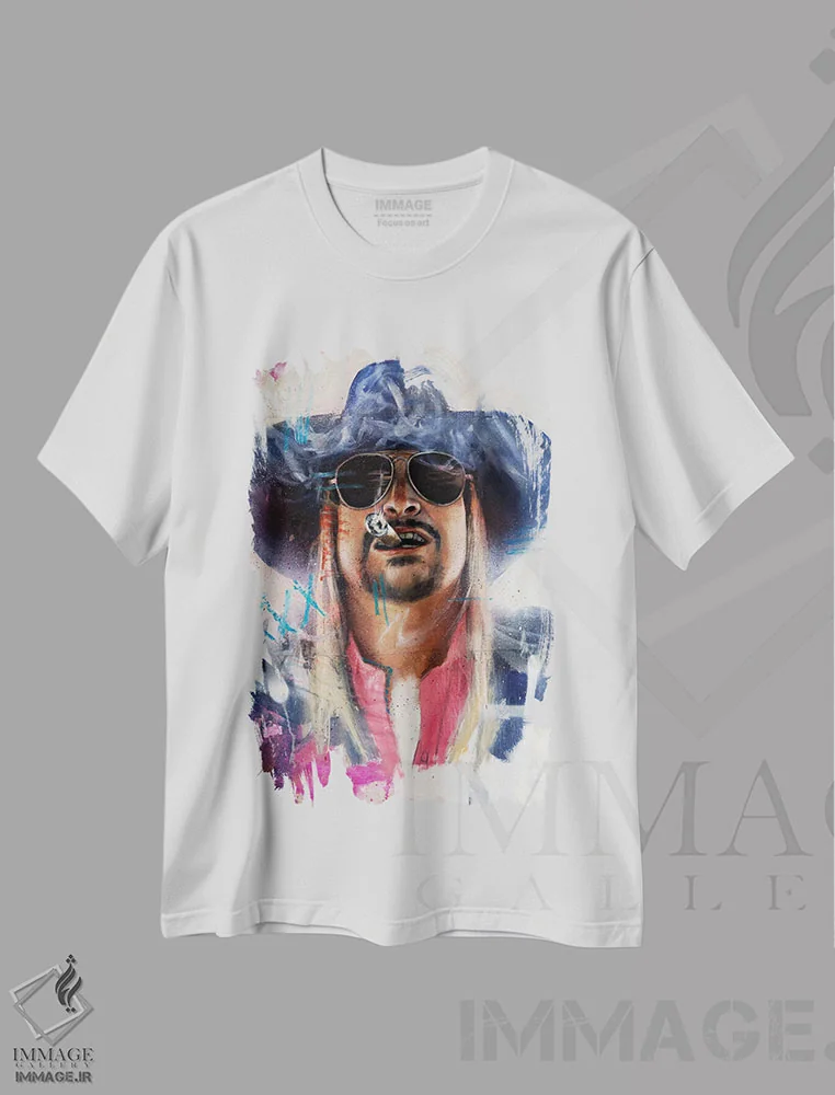 تیشرت سفید طرح دار کید راک، هنر فاخر معاصر اثر کدی سن | فروشگاه ایماژ