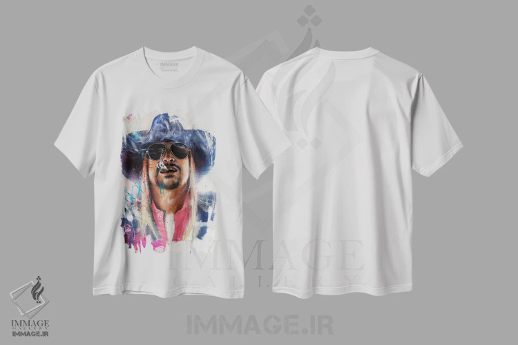 تیشرت سفید طرح دار کید راک، هنر فاخر معاصر اثر کدی سن | فروشگاه ایماژ